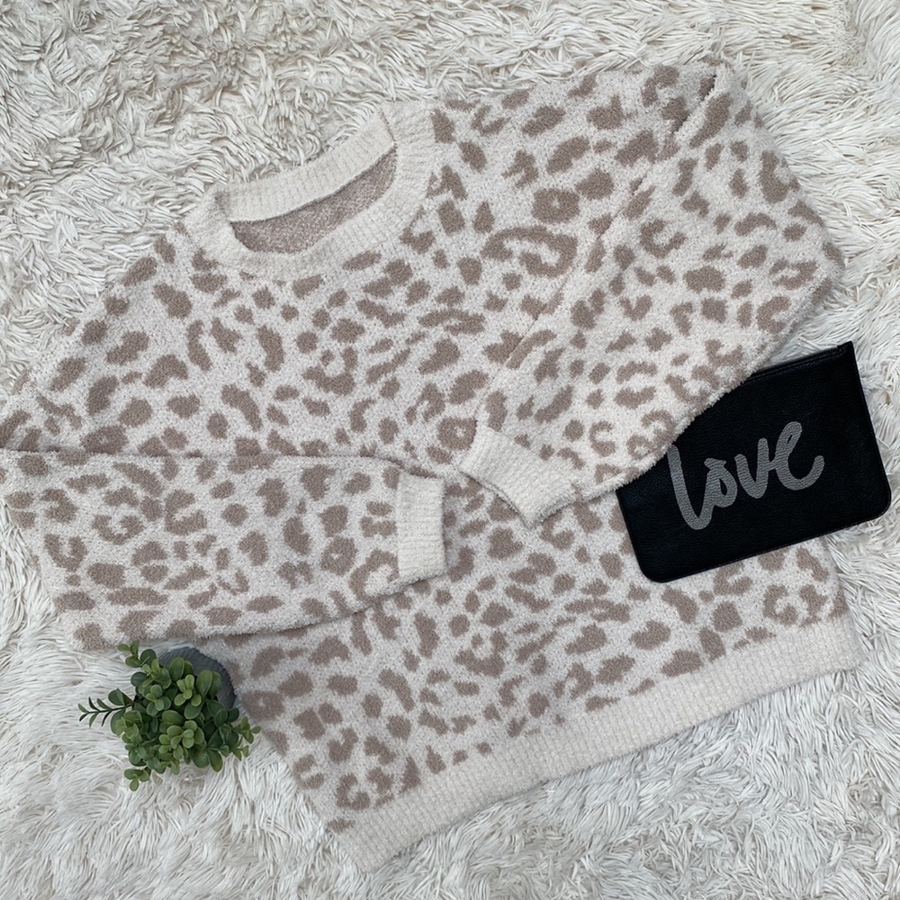 Jenny Boston Leopard Dreamy Crewneck Sweater 💗 Ivory & Tan